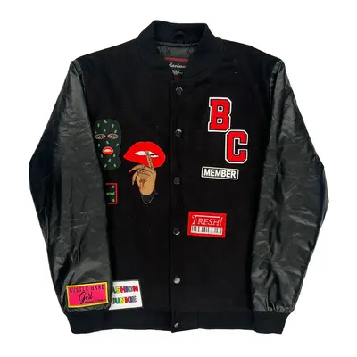 Girl Gang Maximos Graphic Varsity Jacket - Medium Black Wool Blend