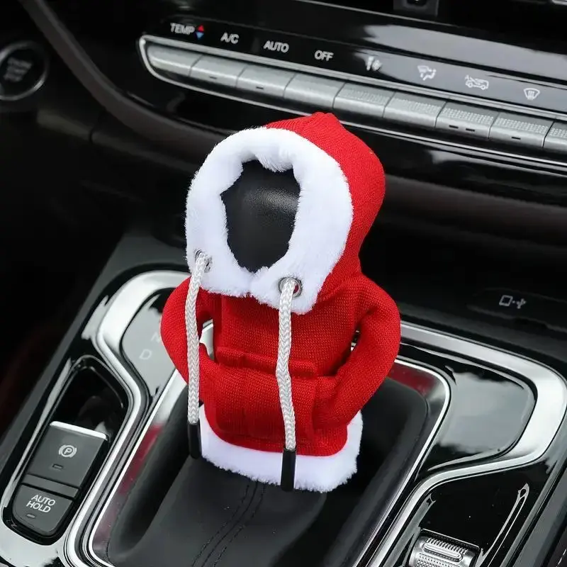Santa Claus Design Car Gear Shift Cover, 1 Count Mini Hooded Sweatshirt for Auto Gear Stick Shifter Knob, Perfect Christmas G...
