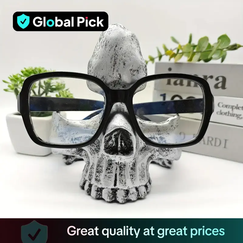 Room Decor Skull Design Eyeglasses Holder without Glasses, 1 Count Creative Resin Figurine Desktop Storage Tray, Home Decorat...