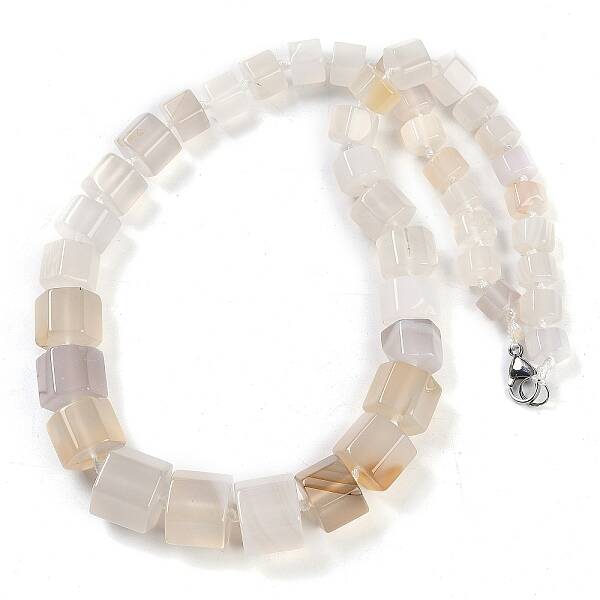 Natural White Agate Hexagon Prism Graduated Beaded Necklaces for Women Men