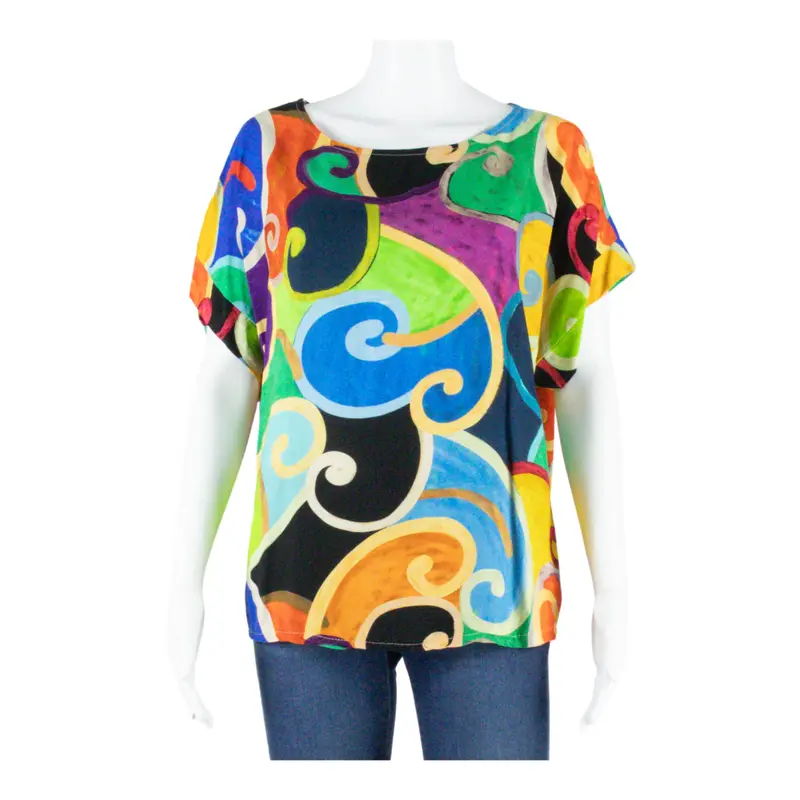 Womens Blouse Blue Viscose Crazy Pattern M