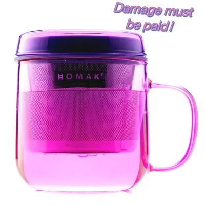 HOMAK-Hand Crafted Heatable Tea/Coffee Glass with Mug Stainless Steel Infuser Lid, Double-Layer Strainer, for Loose Tea  Coff...