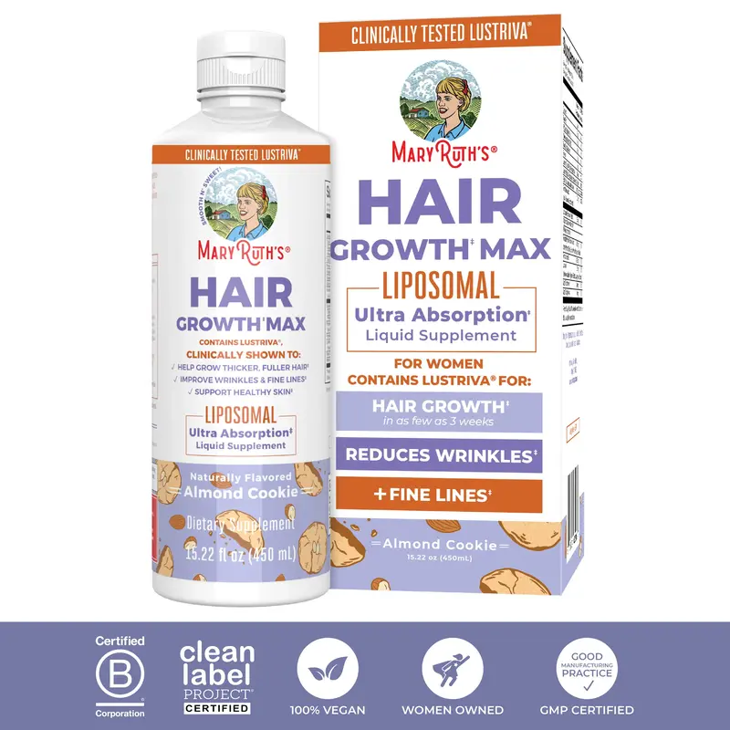 MaryRuth's Hair Growth Max Liposomal - Lustriva + Biotin 10000mcg + Pumpkin Seed Oil - Thicker Hair - Improve Wrinkles & Fine...