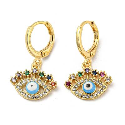Evil Eye Real 18K Gold Plated Brass Dangle Leverback Earrings