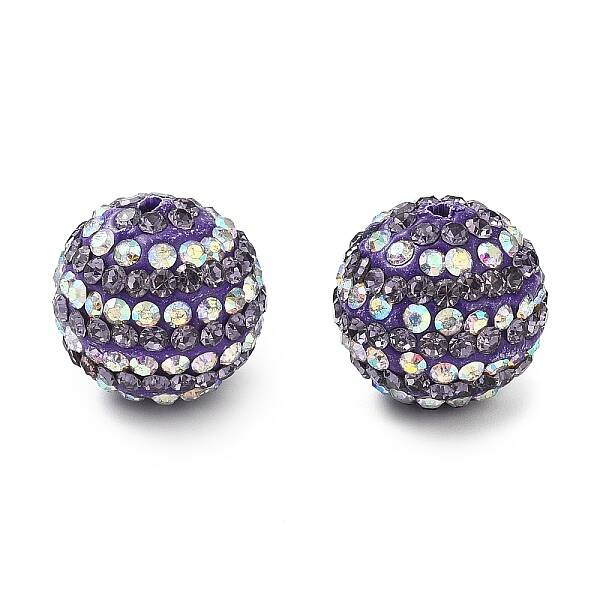 Stripe Pattern Polymer Clay Rhinestone Beads