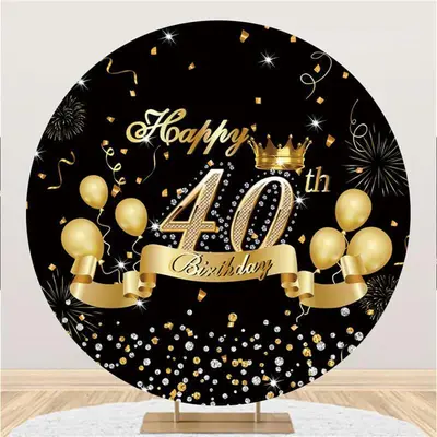 Aperturee Gold Ballons And Diamond Round 40th Birthday Backdrop