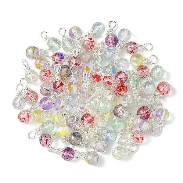 70Pcs 7 Colors Baking Painted Transparent Glass Pendants