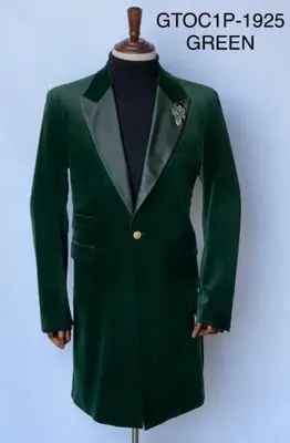 Mens Velvet Tuxedo 34 Inch Long Coat - Velvet Blazer - Three Quarter Green Dinner Jacket
