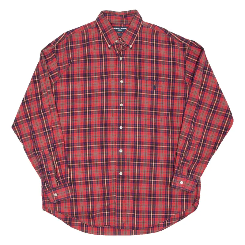 RALPH LAUREN Tilden Mens Shirt Red Check Long Sleeve L