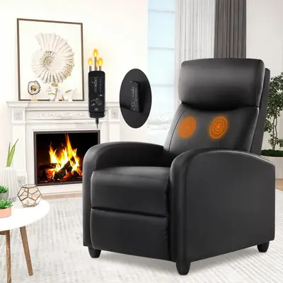 PINGO PU Leather Recliner Sofa with Lumbar Support, Recliner Chair 8 Massage Modes, Home Theater Seating for Living Room for ...
