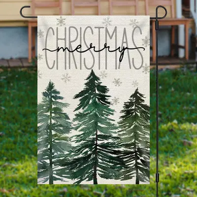 Green Pine Trees Snowflake Christmas Garden Flag - Aperturee