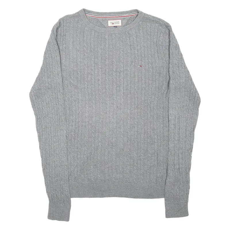 TOMMY HILFIGER Mens Jumper Grey Cable Knit M