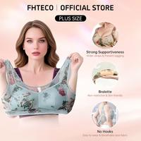 （live）FHTECO Floral Bras for Older Women Breathable Mesh T-Shirt Bra No Wire Bras for Women Soft Plus Size Bras Comfortab...