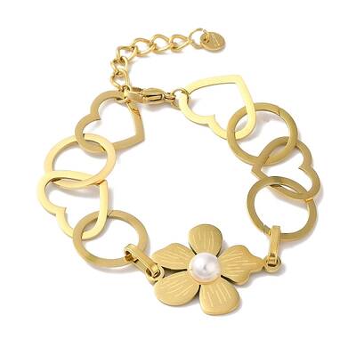 Flower & Heart 304 Stainless Steel Link Chain Bracelets for Women