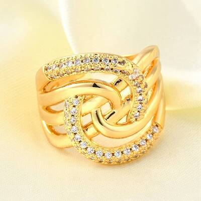 Brass Micro Pave Cubic Zirconia Adjustable Open Cuff Rings for Women