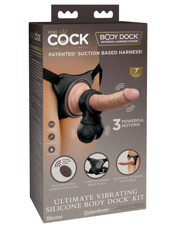 King Cock Elite Ultimate Vibrating Silicone Body Dock Kit