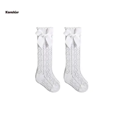 Infant Baby Girls Long Stockings Princess Solid Color Cute Bowknot Socks Spring Summer Thin Mesh Over-The-Knee Socks