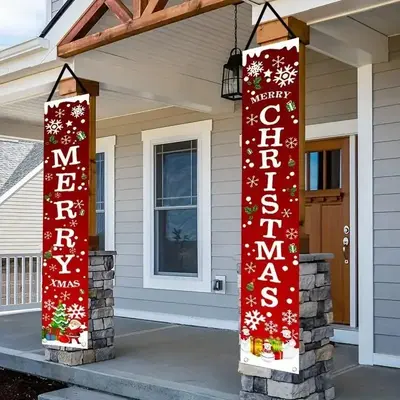 Christmas Themed Door Banner, 1/6 Pairs/set Merry Christmas Door Hanging Banner, Outdoor & Indoor Decoration for Front Porch,...