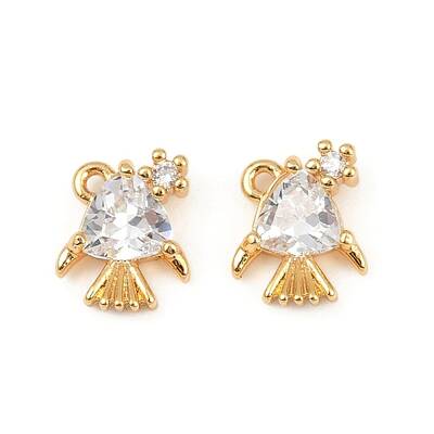 Ocean Theme Brass Micro Pave Cubic Zirconia Charms