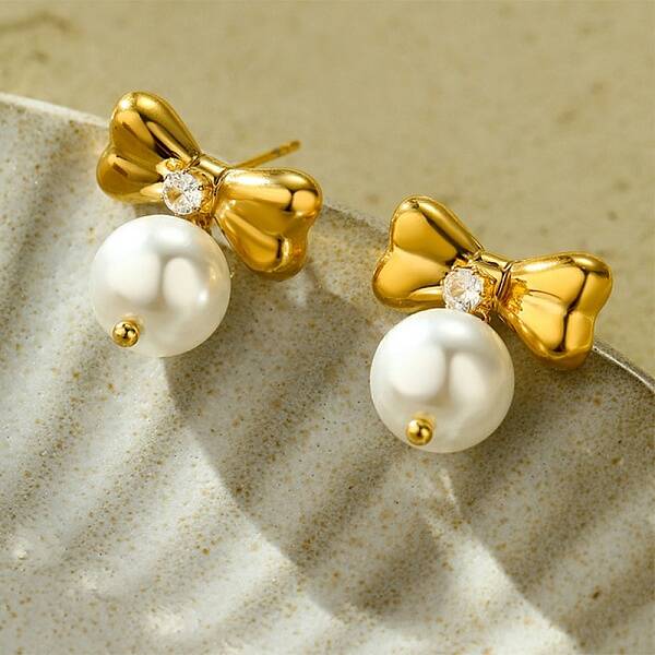 304 Stainless Steel Clear Cubic Zirconia ABS pearl Stud Earrings