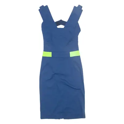 THORNTON BREGAZZI PREEN Zoe Harbour Dress Pencil Dress Blue Sleeveless Midi Womens UK 8