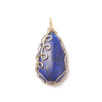 Natural Lapis Lazuli Copper Wire Wrapped Pendants