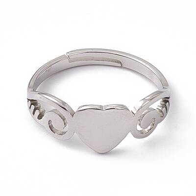 Non-Tarnish 201 Stainless Steel Heart Adjustable Ring for Women