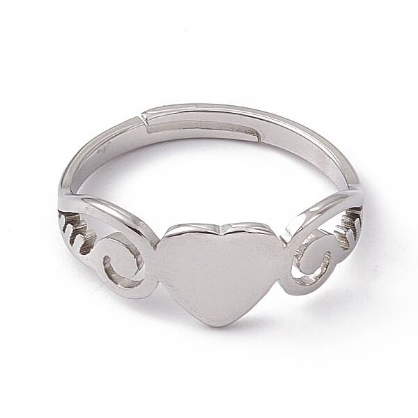 Non-Tarnish 201 Stainless Steel Heart Adjustable Ring for Women