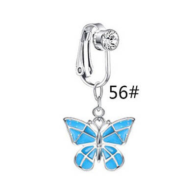 304 Stainless Steel Pave Clear Cubic Zirconia and Enamel Butterfly Dangle Clip on Belly Rings