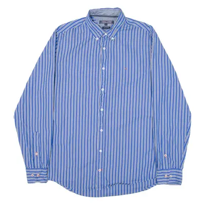 TOMMY HILFIGER New York Fit Mens Shirt Blue Striped Long Sleeve M