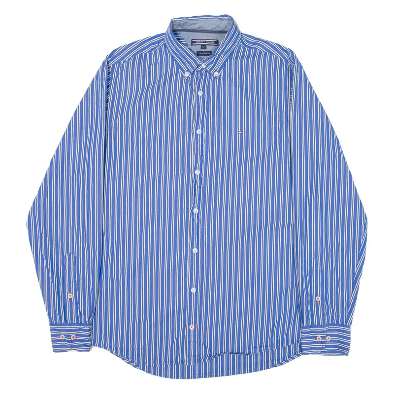 TOMMY HILFIGER New York Fit Mens Shirt Blue Striped Long Sleeve M