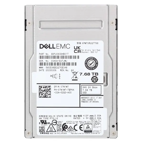 Dell 07N1WT | 7.68TB 2.5-inch 24GB/s SAS Triple-Level Cell Read-Intensive Hot-Pluggable Solid State Drive for PowerEdge G14 -...