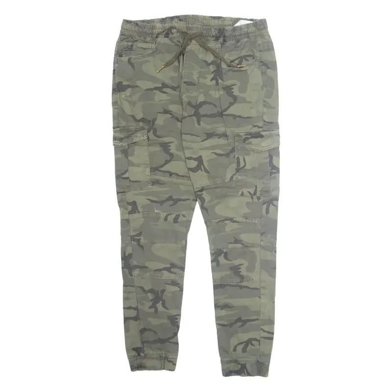 FSBN Camo Cargo Mens Trousers Green Regular Skinny W32 L28