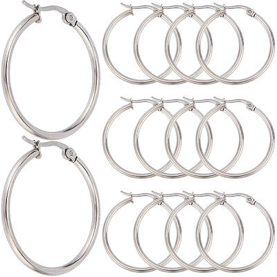 30 Pairs 304 Stainless Steel Hoop EarRing Shapes