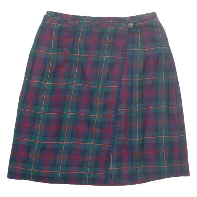 Womens Wrap Skirt Green Knee Length Wool Check XS