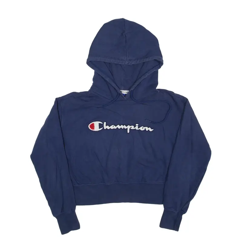 CHAMPION Crop Hoodie Blue Pullover Womens S