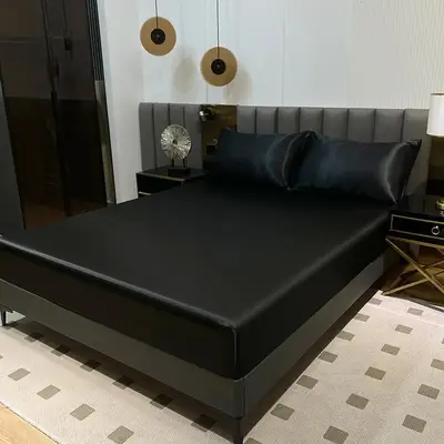 Solid Color Fitted Sheet & Pillowcase without Filler, 2/3 Counts/set Soft Comfortable Satin Bedding Set, Satin Bed Sheets, Be...