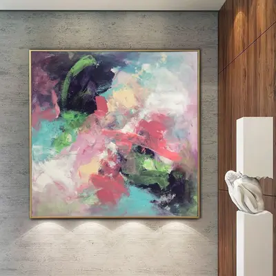 Abstract Colorful Painting Canvas Vibrant Wall Art Abstract Shapes Artwork Pink Wall Art Bright Pattern Art Contemporary Pain...