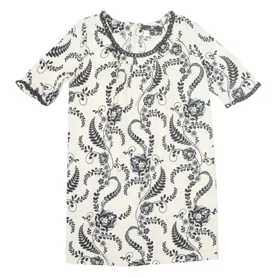 ELISABETTA FRANCHI Chain Oversized Shift Dress Cream Floral Short Sleeve Short Womens UK 12
