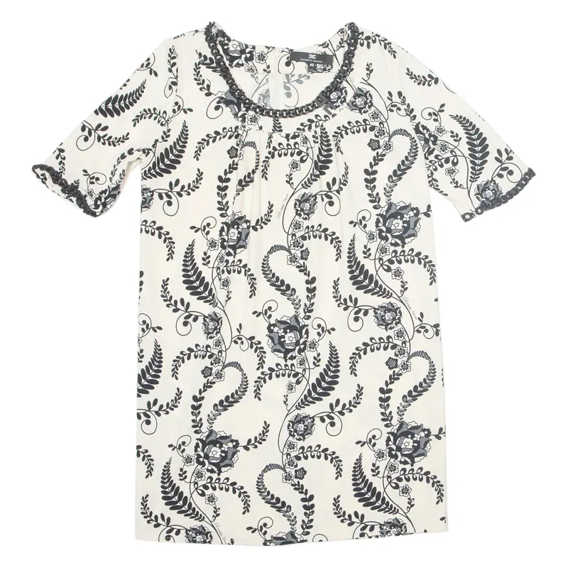 ELISABETTA FRANCHI Chain Oversized Shift Dress Cream Floral Short Sleeve Short Womens UK 12