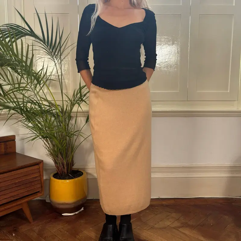 Unbranded Midi Skirt - 27W UK 8 Beige Wool Blend