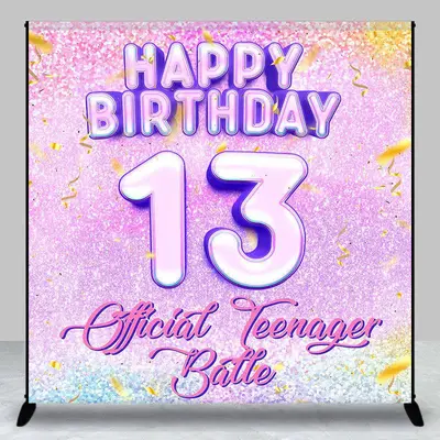 Purple Glitter Ribbon Custom 13Th Birthday Backdrop - Aperturee