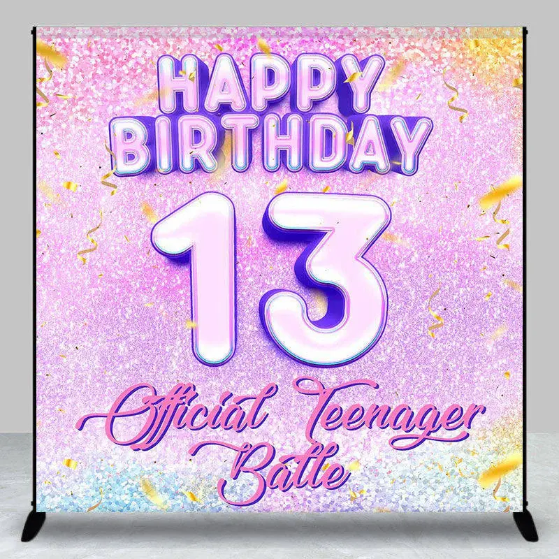 Purple Glitter Ribbon Custom 13Th Birthday Backdrop - Aperturee