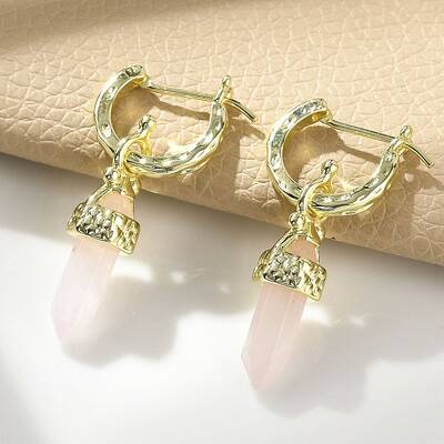 Natural Rose Quartz Hoop Earrings