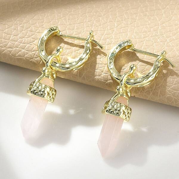 Natural Rose Quartz Hoop Earrings