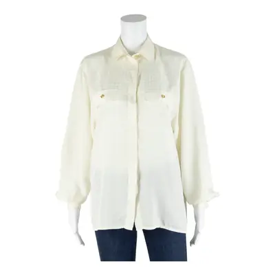 JULIETTA Croc Print Blouse Cream Collared Long Sleeve Womens L