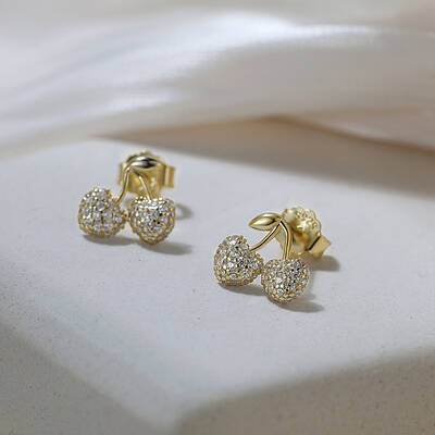 925 Sterling Silver Cherry Stud Earrings