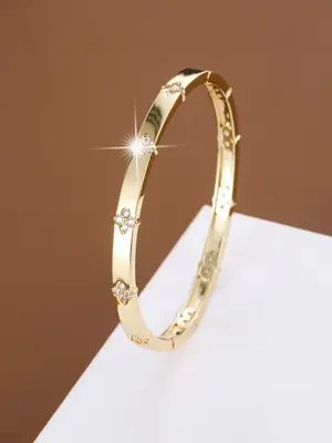Fashion Flower Shaped Rhinestone Decorated Bangle for Women, Elegant Fashion Jewelry for Party, Daily Clothing Decor, Trendy ...