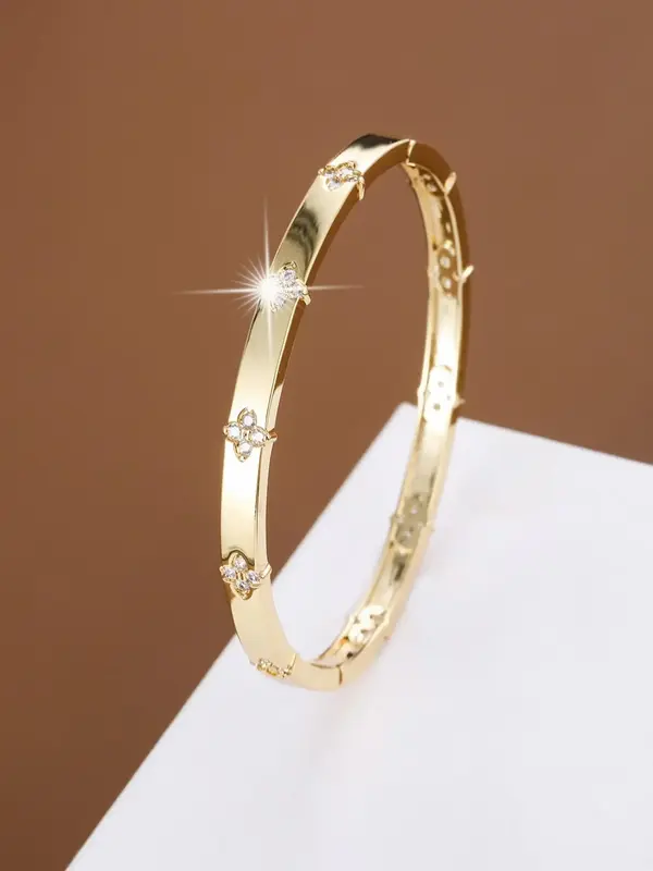 Fashion Flower Shaped Rhinestone Decorated Bangle for Women, Elegant Fashion Jewelry for Party, Daily Clothing Decor, Trendy ...