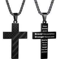 Cross Necklace for Men, Bible Verse Stainless Steel American Flag Pendant Chain, Personalized Christian Gifts for Men, Gradua...